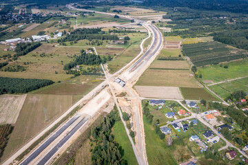 Canvas Print - Construction site of express road S7, view in Ruda village near Tarczyn city, Poland