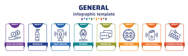 Wall Mural - infographic template with icons and 8 options or steps. infographic for general concept. included initial coin offering, massage oil, smart assistant, placement, message app, team target, smart