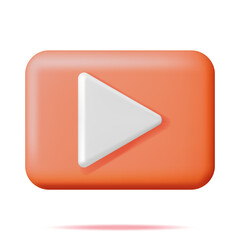 Poster - 3D Play Button Isolated on White. Render Orange Square with White Triangle Inside. Simple Icon of Web Player. Social Media, Web Multimedia, Movie and Music. Video, Audio and VLOG. Vector Illustration