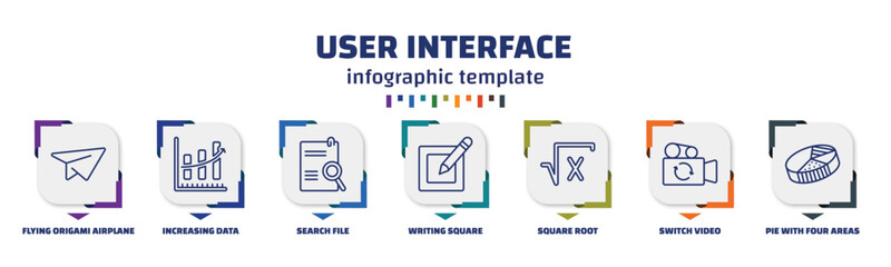 Poster - infographic template with icons and 7 options or steps. infographic for user interface concept. included flying origami airplane, increasing data, search file, writing square, square root, switch