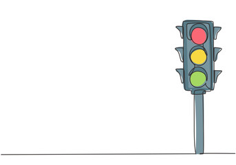 Poster - Continuous one line drawing of traffic lights with poles to regulate vehicle travel at road intersections. There are red, yellow, green lights. Single line draw design vector graphic illustration.
