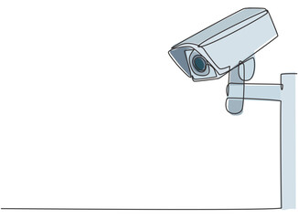Poster - Single continuous line drawing of CCTV with a box shape installed on the side of the highway to monitor traffic movements and improve security systems. One line draw graphic design vector illustration