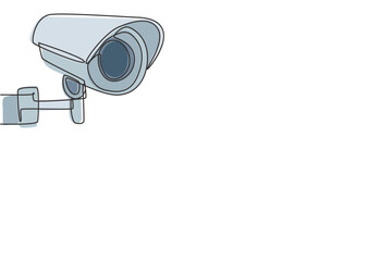 Poster - Single continuous line drawing cctv with a round shape installed on the side of the highway to monitor traffic movements and improve security systems. One line draw graphic design vector illustration.