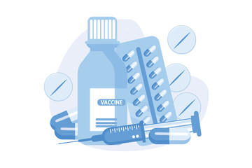 Poster - medications prescription. disease treatment, health care, medical drugs. pills bottles, capsules and