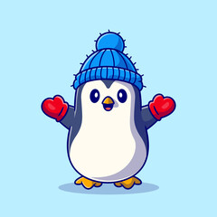 Wall Mural - Cute Penguin Wearing Glove and hat Cartoon Vector Icon
Illustration. Animal Winter Icon Concept Isolated Premium
Vector. Flat Cartoon Style