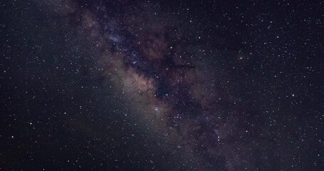 Milky Way galaxy exploration through outer space towards glowing milky way galaxy. 4K looping animation of flying through glowing nebulae, clouds and stars field. Animation video