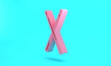 Pink Crossed Billiard Cues Icon Isolated On Turquoise Blue Background. Minimalism Concept. 3D Render Illustration