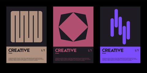 Poster - Meta modern aesthetics of swiss design poster collection layout. Brutalist-inspired vector graphics template set featuring bold typography and abstract geometric shapes.