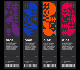 Poster - Ticket vector template layout with abstract Bauhaus geometric pattern, vector circle, triangle, and square lines color art design.  Useful for banners, posters, flyers, prints, labels, tickets.