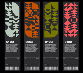 Poster - Ticket vector template layout with abstract Bauhaus geometric pattern, vector circle, triangle, and square lines color art design.  Useful for banners, posters, flyers, prints, labels, tickets.