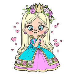 Poster - Cute cartoon longhaired girl in a princess dress outlined for coloring page on white background.jpg