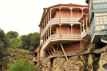 Traditional Residential Buildings In The Old Town Of Tbilisi On The Edge Of A Sheer Cliff