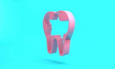 Wall Mural - Pink Broken tooth icon isolated on turquoise blue background. Dental problem icon. Dental care symbol. Minimalism concept. 3D render illustration