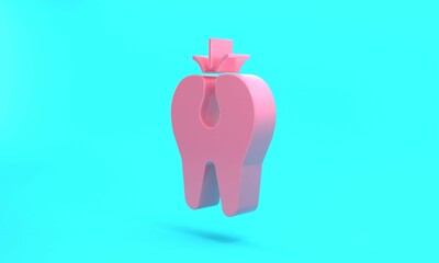 Wall Mural - Pink Broken tooth icon isolated on turquoise blue background. Dental problem icon. Dental care symbol. Minimalism concept. 3D render illustration