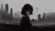 © Fortis Design - Sad cartoon girl crying. A drawing of a cute sad woman being depressed. Hearthbroken woman, digital artwork. Illustration of depression. Lonely lady with depression. Digital painting, drawing.