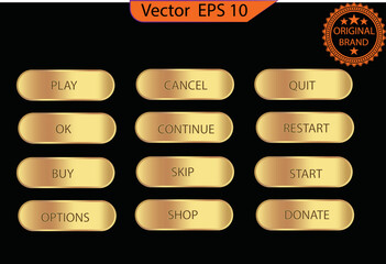 Wall Mural - Set of glass gold buttons and sliders, web icons and game icon set.  Gradient mesh. Button set color gold glossy. EPS 10. 