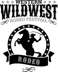 Wall Mural - Vintage wild west emblem with cowboy hat vector illustration. Design for the shirt.
