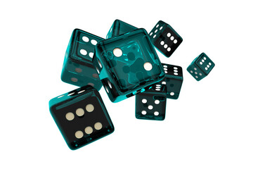 Wall Mural - Glassy Turquoise Casino Dices PNG Isolated 3D Illustration. Casino and Gambling Element.