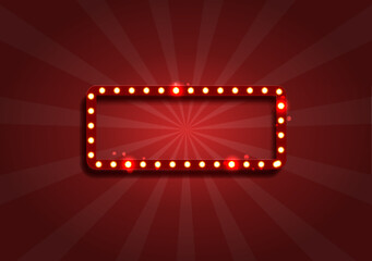 Wall Mural - Red rectangular retro frame with glowing lamps.