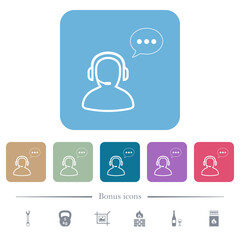 Sticker - Talking operator active outline flat icons on color rounded square backgrounds