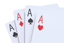 Four Poker Cards Closeup 3D Render PNG Illustration With Transparent Background.