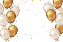 Confetti And Luxury Gold Balloon Birthday Celebration Border