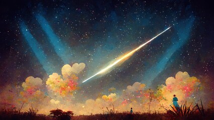 Wall Mural - shooting star on lightning sky, illustration