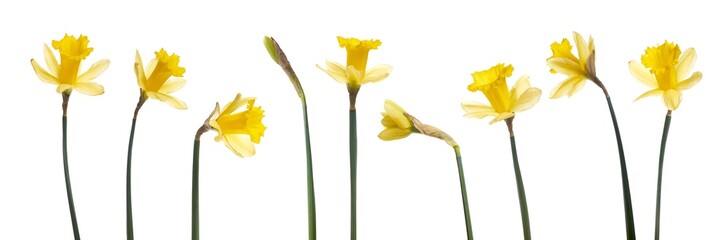 Wall Mural - a collection of yellow daffodils flowers isolated against a flat background.