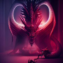 Pink Dragon In A Hall With Lighting