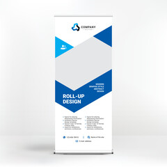 Wall Mural - roll-up design, geometric blue background for photos and text, creative design for presentations and