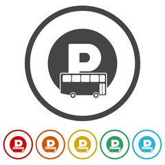 Wall Mural - Bus parking sign icon. Set icons in color circle buttons