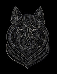 Poster - Wolf portrait, ethnic ornament style for your design. Vector illustration
