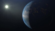 Planet Earth Rotating Lit By The Sun - 3D Animation