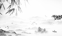 Peaceful Spring Chinese Painting Of Mountains And Rivers Clouds And Pines High Mountains Of China