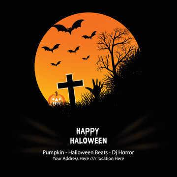 Black frame dark with pumpkins for Halloween banner template 21 