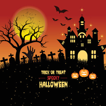 Horror  house Happy Halloween with pumpkin banner template 23