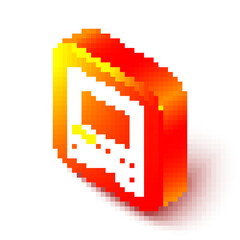 Poster - Isometric line Voice assistant icon isolated on white background. Voice control user interface smart speaker. Orange square button. Vector