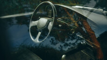 Reflection Of Steering Wheel Of Old Car