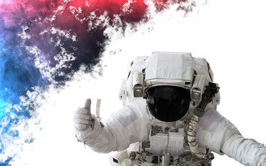 Wall Mural - high resolution astronaut isolated on white background. space style dust splash. science fiction. el