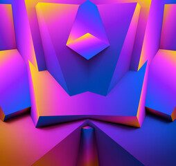 Poster - Abstract geometric background with colorful 3D shapes or architectural forms for booklet or video conference backdrop