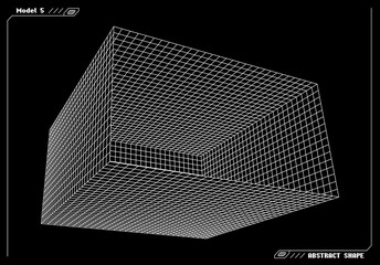 Aufkleber - Abstract 3d wireframe shape or basic element with open edge. Science and technology geometric abstraction with deformed shape.