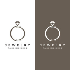 Jewelry ring abstract logo template design with luxury diamonds or gems.Isolated on black and white background.Logo can be for jewelry brands and signs.