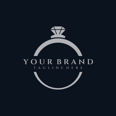 Fototapete - Jewelry ring abstract logo template design with luxury diamonds or gems.Isolated on black and white background.Logo can be for jewelry brands and signs.