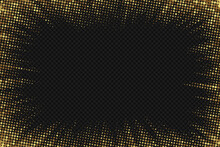 Gold Frame. Halftone Golden Border. Pop Art Dot. Attention Pattern. Faded Dark Texture. Gold Line Isolated On Transparent Background. Concentration Lines Design. Edge Dots Zoom. Vector Illustration