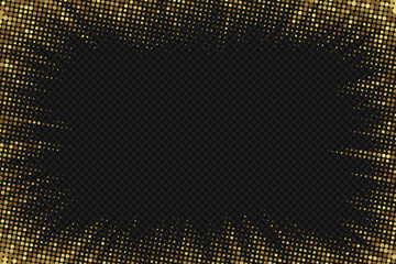 Wall Mural - Gold frame. Halftone golden border. Pop art dot. Attention pattern. Faded dark texture. Gold line isolated on transparent background. Concentration lines design. Edge dots zoom. Vector illustration