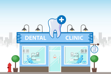 Dental clinic building with background, vector, illustration