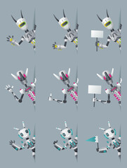 Aufkleber - Robots look out corner. Robotic information banners mockup interface design. Cyborg characters for presentation, online help technology