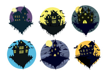 Wall Mural - Halloween haunted house set isolated on white background.