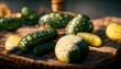 3D illustration of a Fresh cucumber on the basket on the wooden table