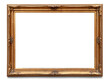 A rectangular wooden golden painting frame with antique ornaments. Full transparent PNG.